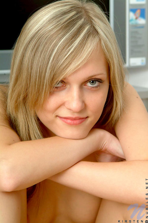 Blonde teen wearing sexy butterfly panty totally naked and shows off her body